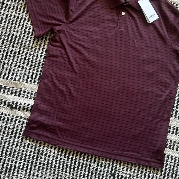 Goodfellow Size Large Burgundy & Black Striped standard fit men’s Polo shirt NWT - Picture 2 of 5
